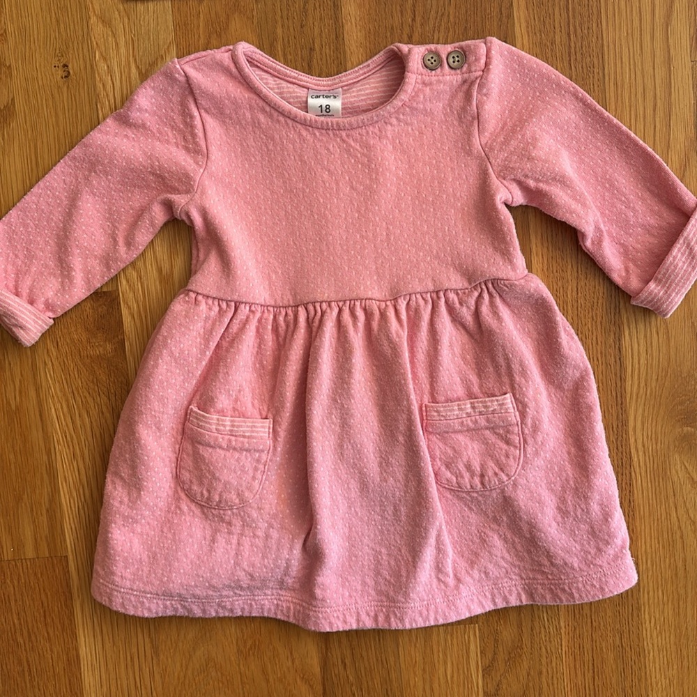12M Carter's Long Sleeve Pink Polka Dot Bodysuit Dress